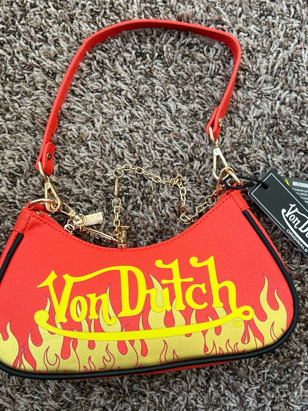 🆕 Von Dutch Orange Flame Logo Shoulder Bag